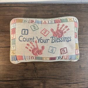 Nursery Tapestry Pillow “Count Your Blessings” 11.5” X‎ 7.5” Blocks Handprints